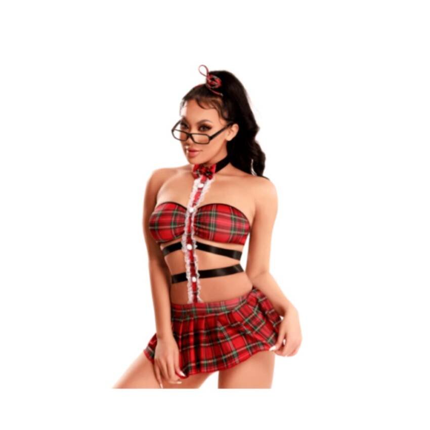 Conjunto de lencería sexy Disfraz Erótico Estudiante Sensual - Rojo - Tamaño Único