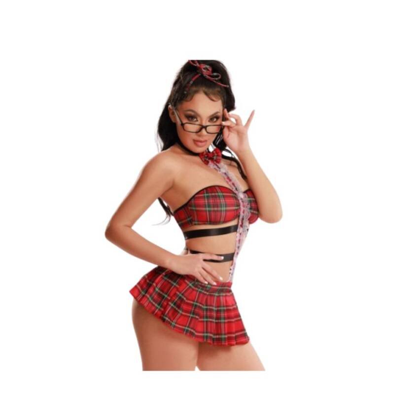 Conjunto de lencería sexy Disfraz Erótico Estudiante Sensual - Rojo - Tamaño Único - Imagen 4