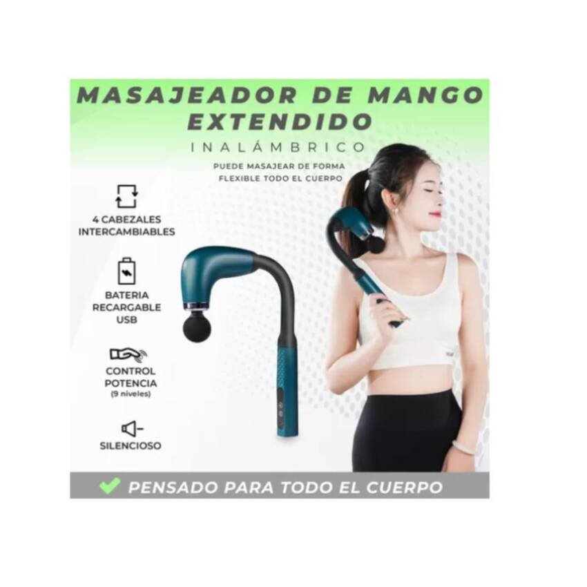 Masajeador Pistola Muscular con Mango Extendido Recargable - Imagen 4