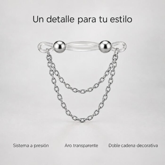 Piercing Falso A Presión Con Doble Cadena Sin Perforación - Imagen 2