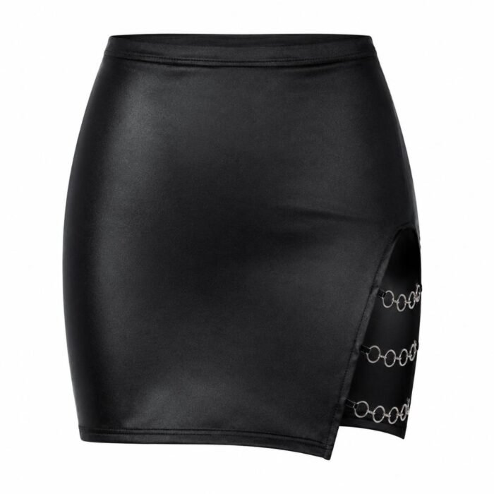 Falda Ecocuero Tiro Alto Abertura Cadena Fashion 2023 - Imagen 4