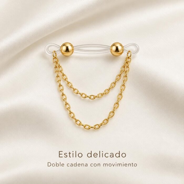 Piercing Falso A Presión Con Doble Cadena Sin Perforación - Imagen 8