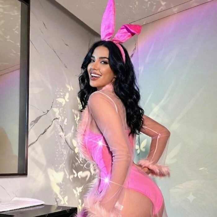 Disfraz Sexy Conejita Body Rosa Mujer Con Cintillo Orejas - Imagen 4
