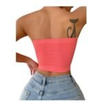 Crop Top Sujetador Unicolor Tejido Rosado Sandia - Imagen 4