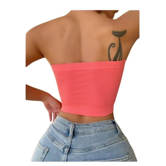 Crop Top Sujetador Unicolor Tejido Rosado Sandia - Imagen 4