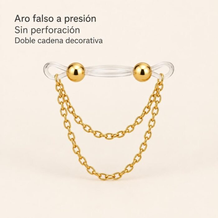Piercing Falso A Presión Con Doble Cadena Sin Perforación - Imagen 10