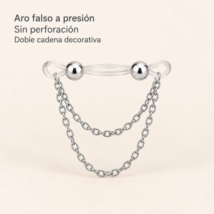 Piercing Falso A Presión Con Doble Cadena Sin Perforación - Imagen 5