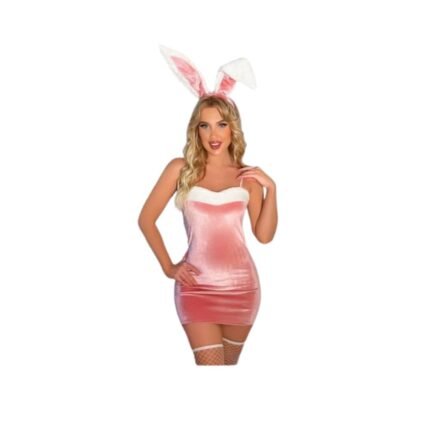 Disfraz Sexy Conejita Rosa Mujer Con Cintillo Orejas 4pzs