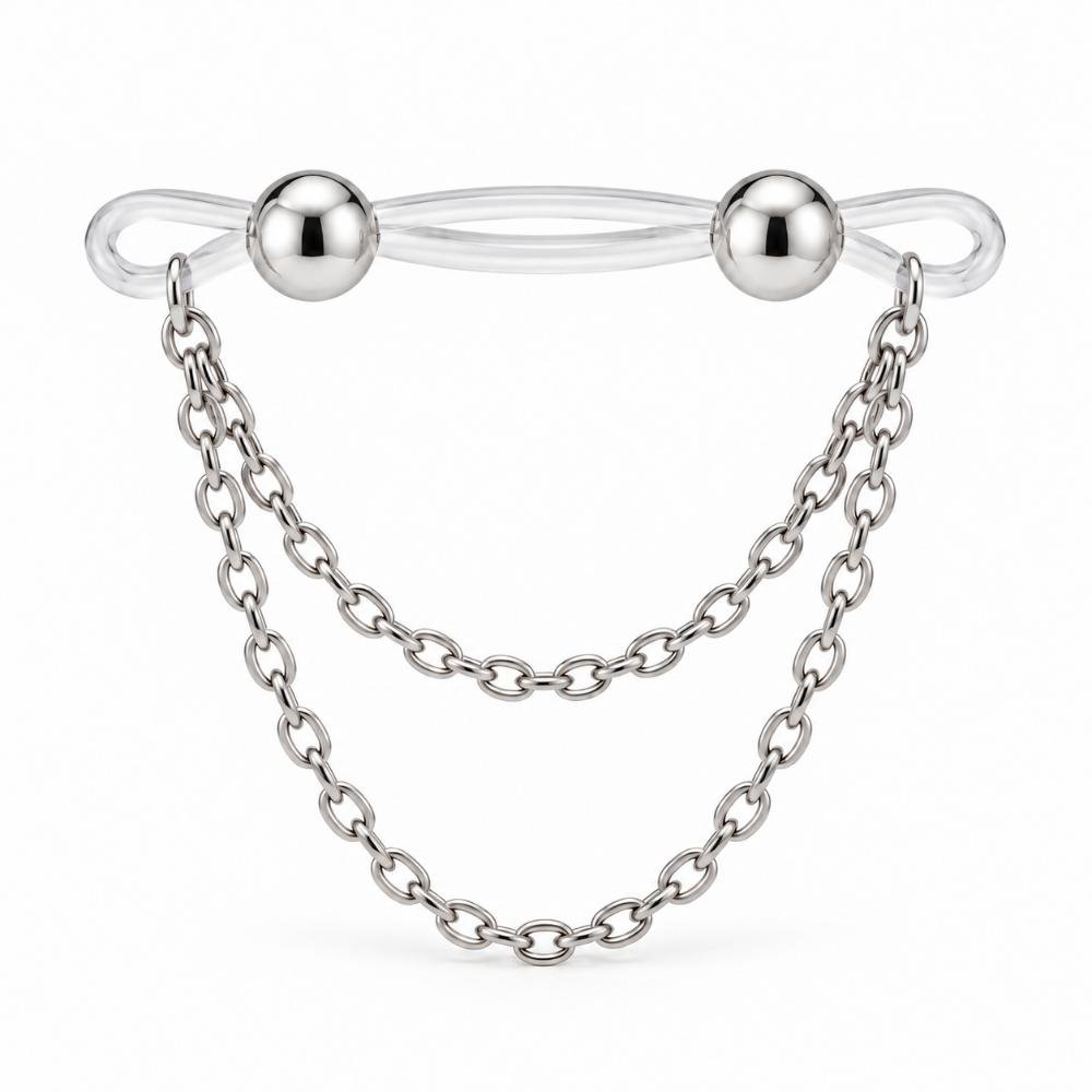 anymarket-b9f88537-1120-4888-a8a4-230d14d3d359.jpg Piercing Falso A Presión Con Doble Cadena Sin Perforación - Imagen 1
