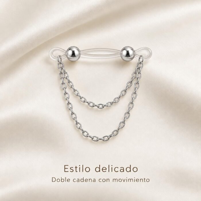 Piercing Falso A Presión Con Doble Cadena Sin Perforación - Imagen 3