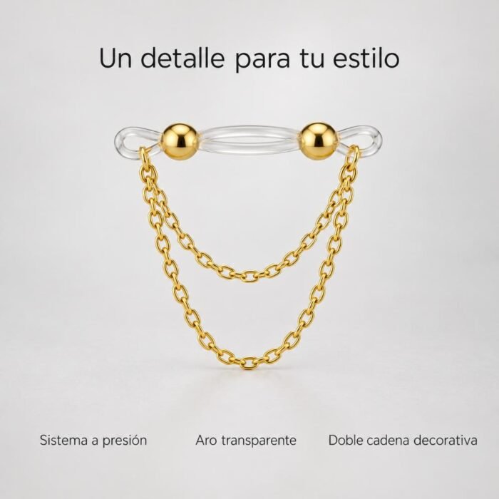 Piercing Falso A Presión Con Doble Cadena Sin Perforación - Imagen 7