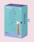 Satisfyer Pro 2 Air Pulse Stimulator en caja, diseño elegante y funciones para estimulación precisa y placentera