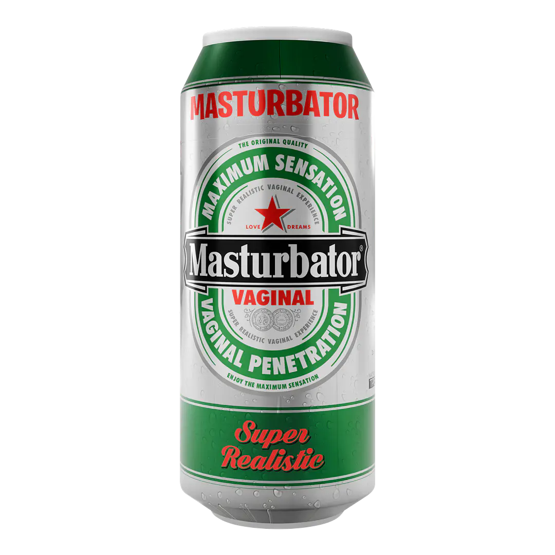 Masturbador en lata verde con entrada tono piel, vista lata cerrada frontal