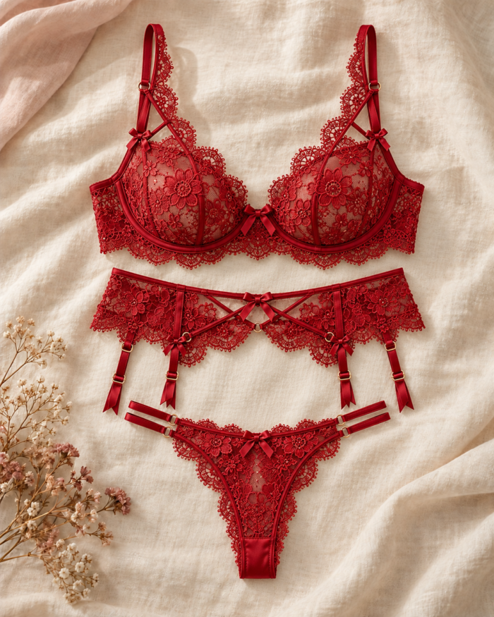 Imagen ilustrativa de ropa interior sensual roja con encaje y liguero