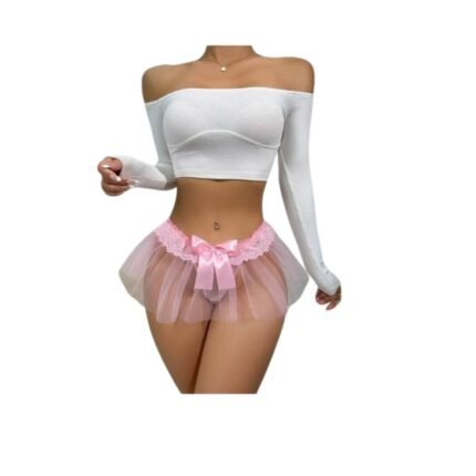 Lenceria Sexy Rosa Colales - Tangas con Malla en Contraste