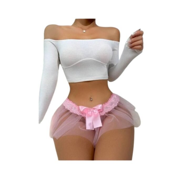 Lenceria Sexy Rosa Colales - Tangas con Malla en Contraste - Imagen 3