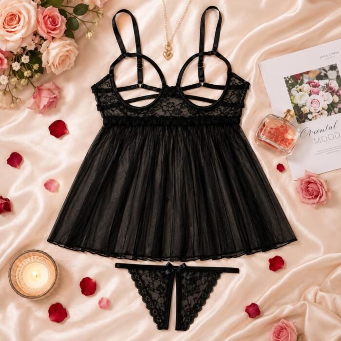 Lencería Vestido Senos Libres Tanga Abierta - Elegancia y Sensualidad - Imagen 6