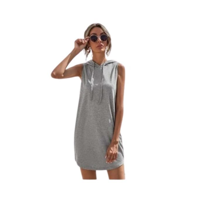 Vestido Deportivo Corto Verano - Casual Sin Manga con Capucha - Imagen 2