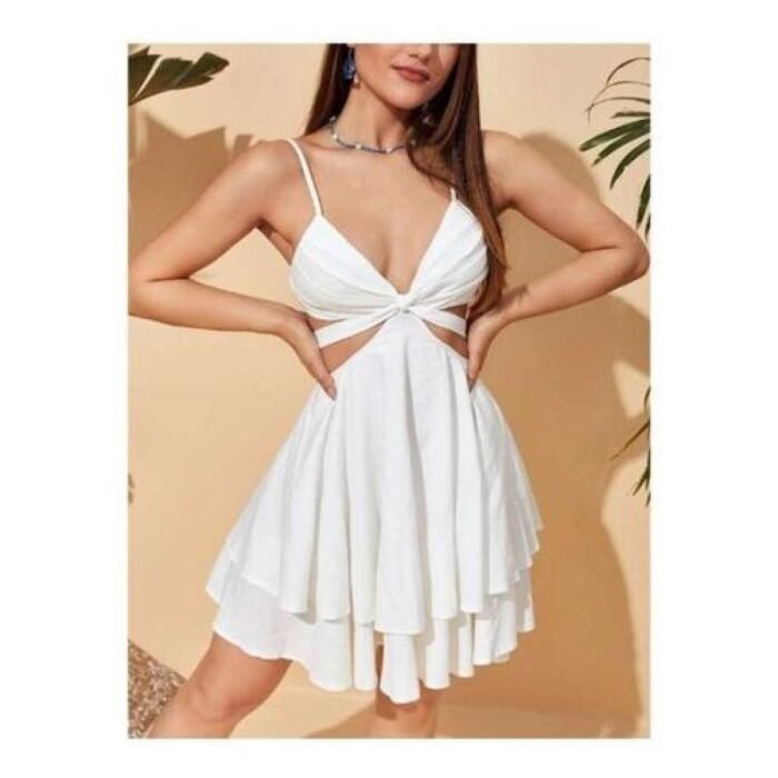 Vestido casual escote lateral - Algodón strapless para mujer - Imagen 4