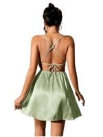 Vestido Tirantes Espalda Abierta - Elegante Satén Cruzado Nudo - Imagen 3