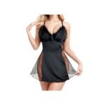 Lencería erótica camisón negro - Elegante malla con cuello en V