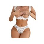 Lencería Sexy Encaje Aros 2 Piezas - Elegante Conjunto Blanco con Tanga - Imagen 3