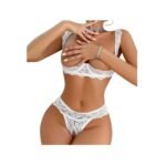 Lencería Sexy Encaje Aros 2 Piezas - Elegante Conjunto Blanco con Tanga - Imagen 4