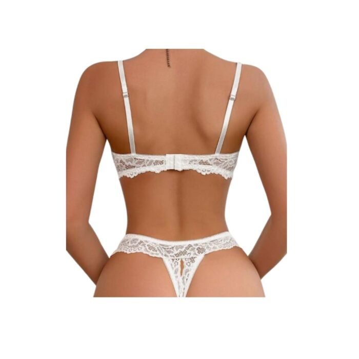 Lencería Sexy Encaje Aros 2 Piezas - Elegante Conjunto Blanco con Tanga - Imagen 5