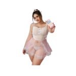 Lencería vestido corto con lazo - Set de 2 Piezas Blanco