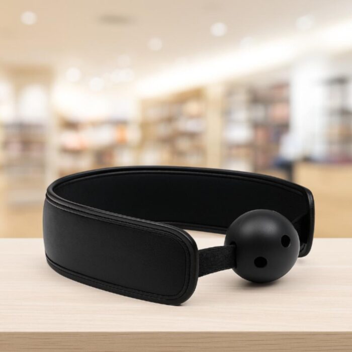 Mordaza Profesional Cuero Goma - Elegante y Ajustable en Negro - Imagen 2