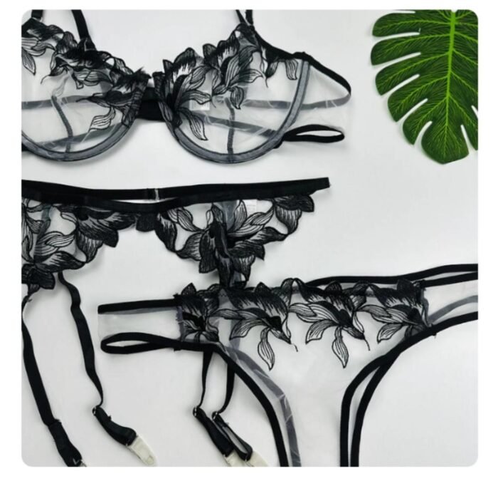 Set Lenceria Encaje Floral Negro - Elegancia y Sensualidad Atractiva - Imagen 7