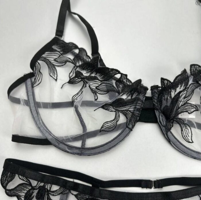Set Lenceria Encaje Floral Negro - Elegancia y Sensualidad Atractiva - Imagen 9
