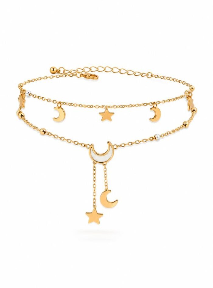 Tobillera Multicapa Luna Estrella Elegante - Diseño Versátil y Moderno - Imagen 3