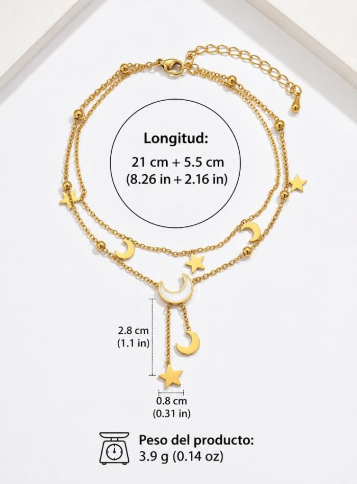 Tobillera Multicapa Luna Estrella Elegante - Diseño Versátil y Moderno - Imagen 4