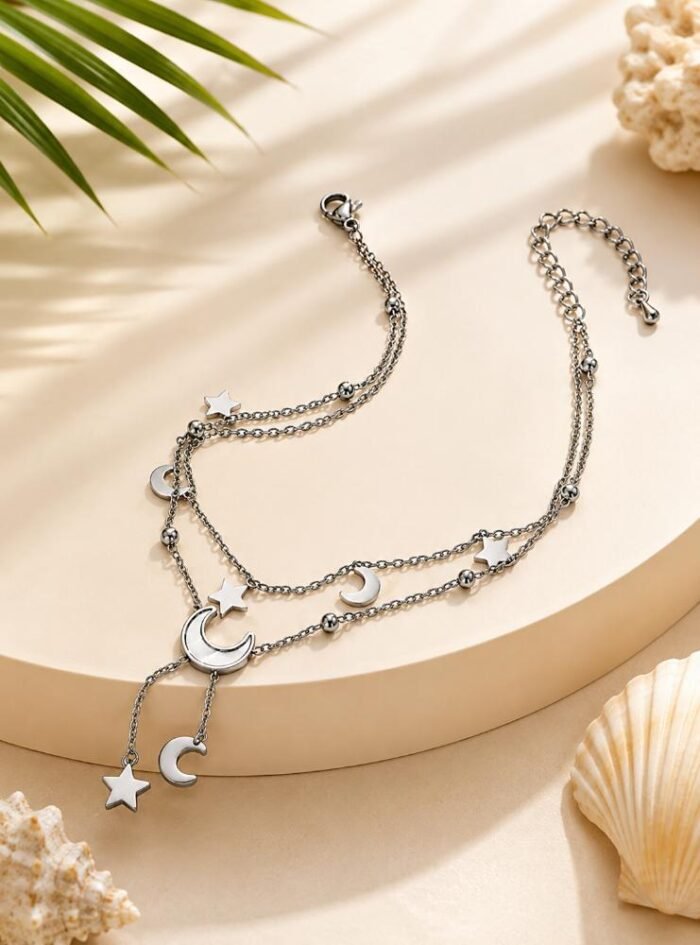 Tobillera Multicapa Luna Estrella Elegante - Diseño Versátil y Moderno - Imagen 8