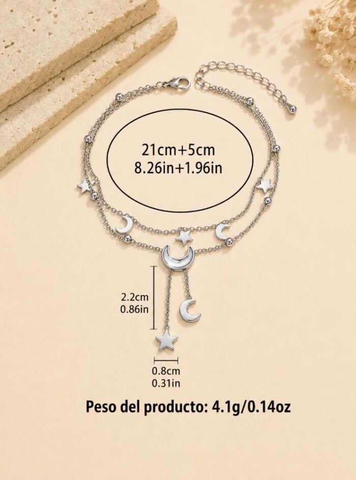 Tobillera Multicapa Luna Estrella Elegante - Diseño Versátil y Moderno - Imagen 10