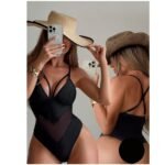 Traje de baño enterizo negro - Elegante diseño con escote en V