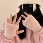 Guantes suaves  de invierno sin dedos medio dedo esponjoso - Imagen 2