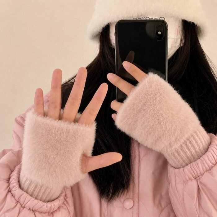 Guantes suaves  de invierno sin dedos medio dedo esponjoso - Imagen 2