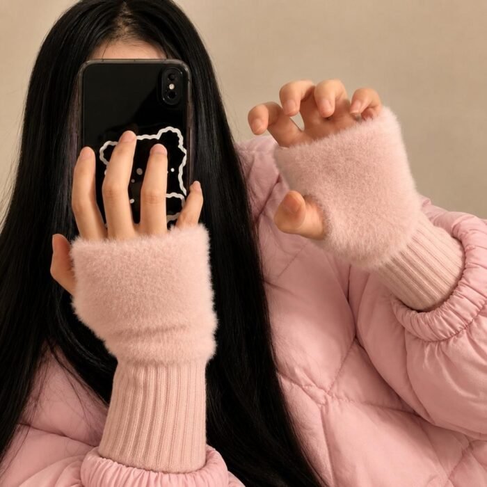 Guantes suaves  de invierno sin dedos medio dedo esponjoso - Imagen 5