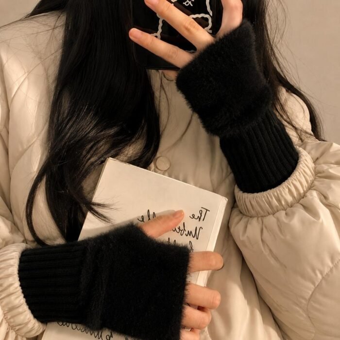 Guantes suaves  de invierno sin dedos medio dedo esponjoso - Imagen 11