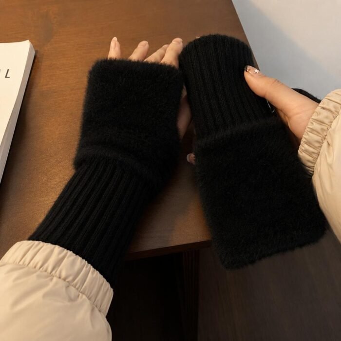 Guantes suaves  de invierno sin dedos medio dedo esponjoso - Imagen 12