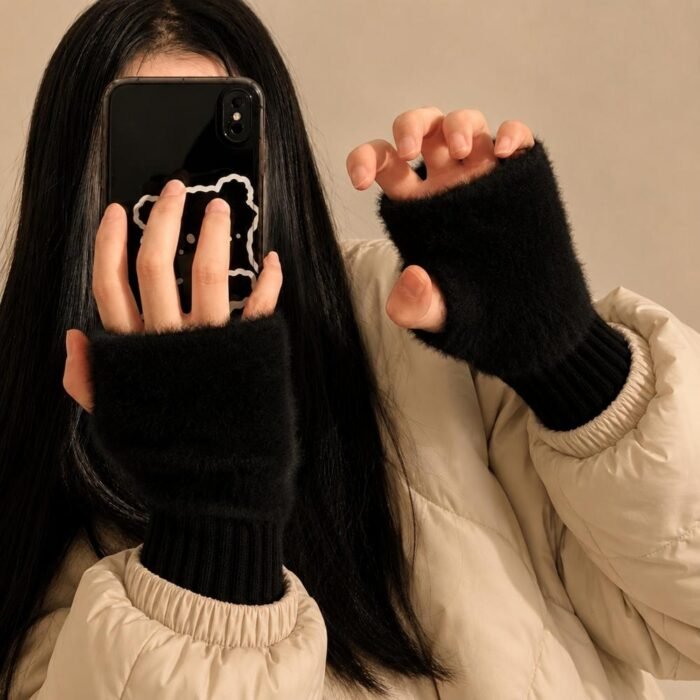 Guantes suaves  de invierno sin dedos medio dedo esponjoso - Imagen 13