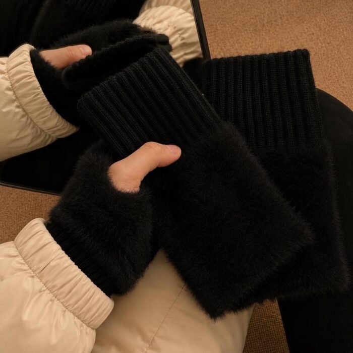 Guantes suaves  de invierno sin dedos medio dedo esponjoso - Imagen 15