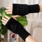 Guantes suaves  de invierno sin dedos medio dedo esponjoso - Imagen 17