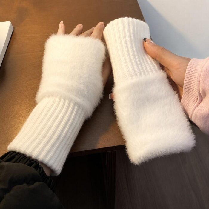 Guantes suaves  de invierno sin dedos medio dedo esponjoso - Imagen 21
