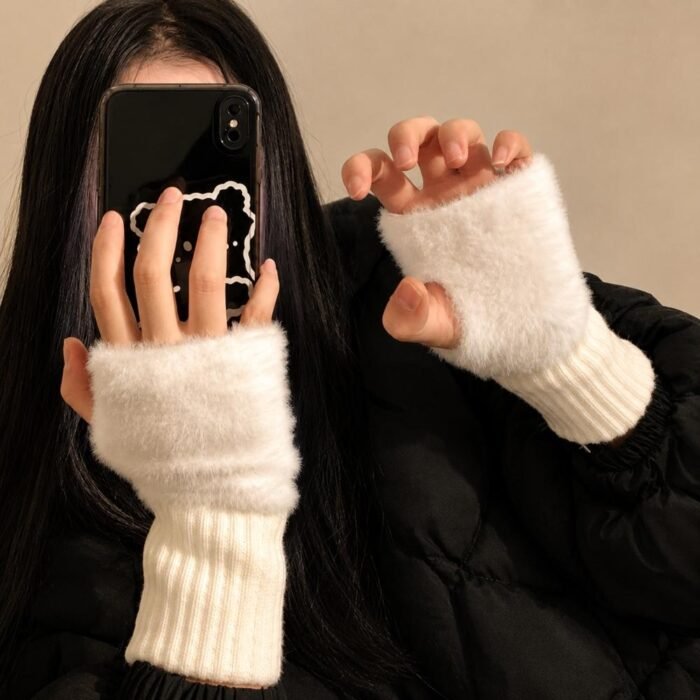 Guantes suaves  de invierno sin dedos medio dedo esponjoso - Imagen 22