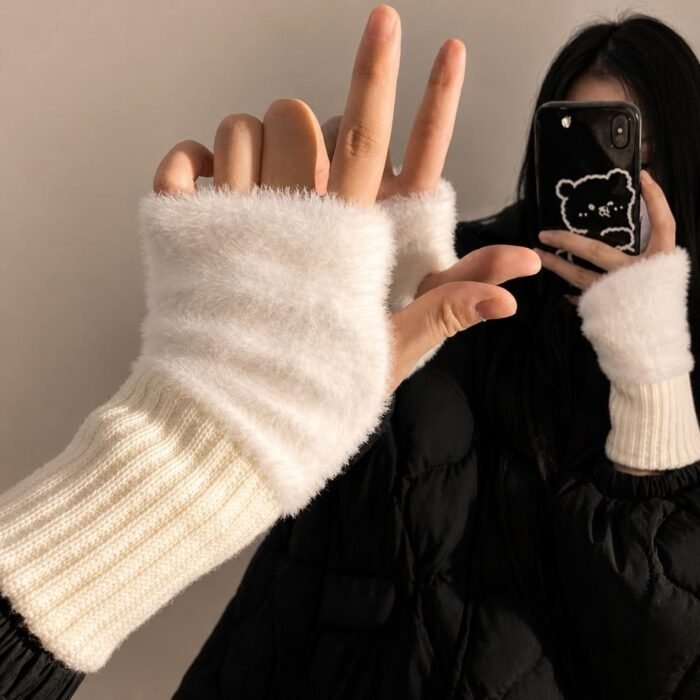 Guantes suaves  de invierno sin dedos medio dedo esponjoso - Imagen 23