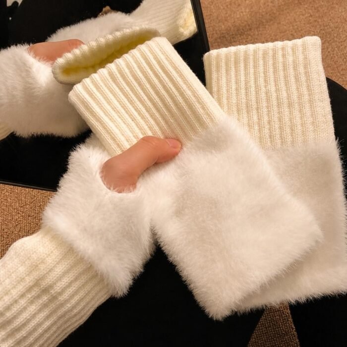 Guantes suaves  de invierno sin dedos medio dedo esponjoso - Imagen 24