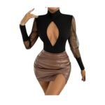 Body Enterizo sexy de manga larga con cuello alto y corte para mujer - Imagen 2
